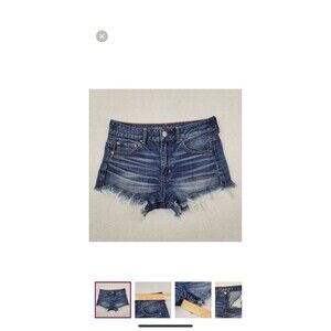 AMERICAN EAGLE Distressed Blue Denim HI Rise Festival Jean Shorts Women's Size 4
